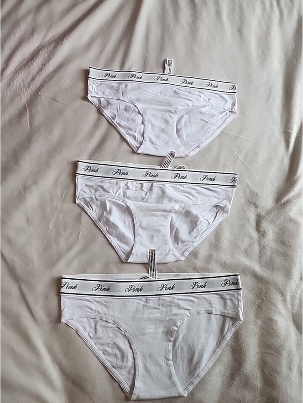 3 Victoria's Secret PINK Logo Solid White Hiphugger Panty XS NWT RN 54867 India